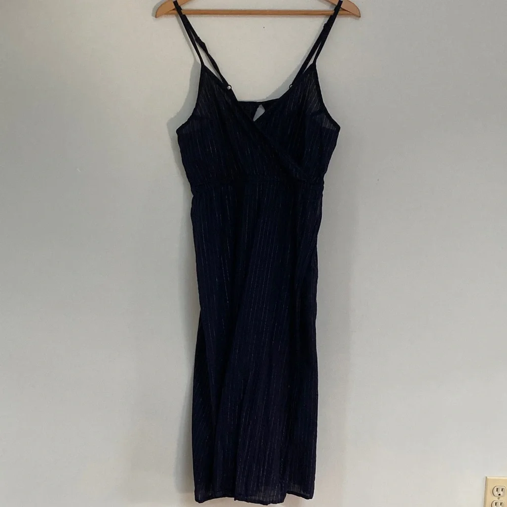 Emerson Fry Black Shimmer Midi Slip Dress Size M - Picture 1 of 5